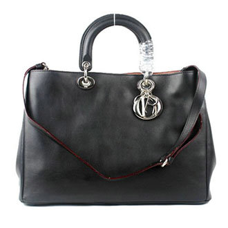 Christian Dior diorissimo original calfskin leather bag 44373 black&light pink - Click Image to Close